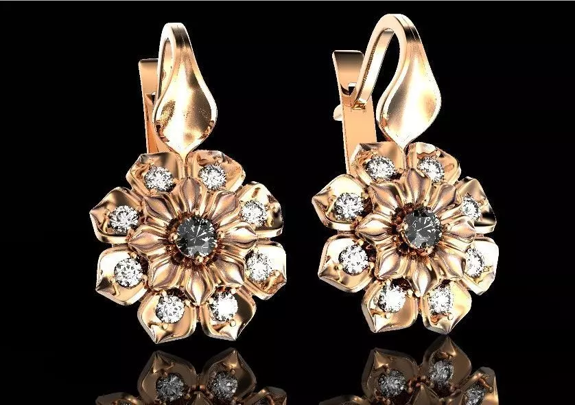 luxury earrings in the shape of a flower with diamonds 472 3D print model
