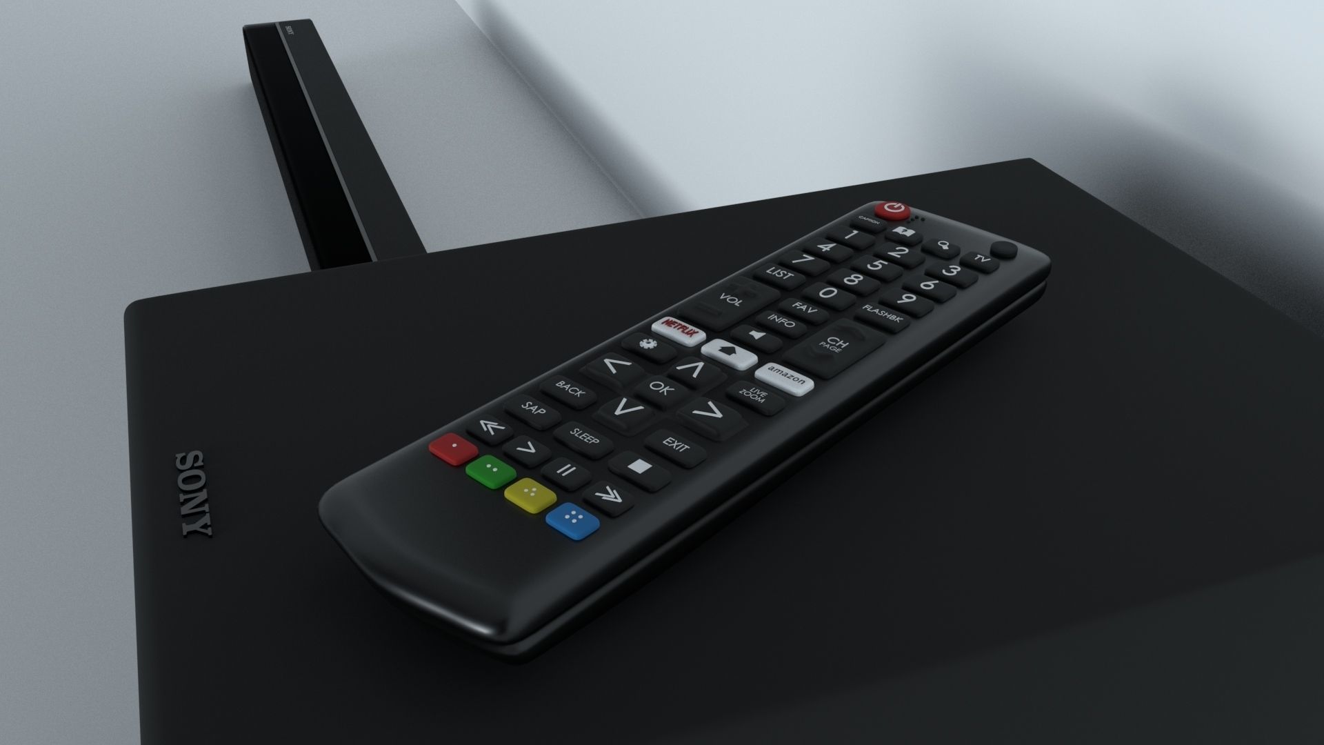 TV with a remote a sound bar and subwoofer  3D model_3