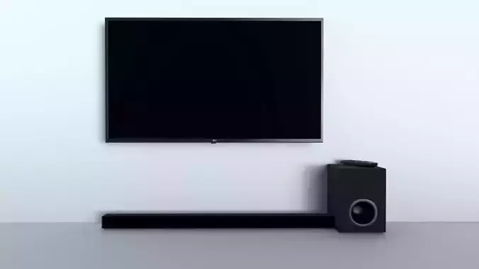 TV with a remote a sound bar and subwoofer 