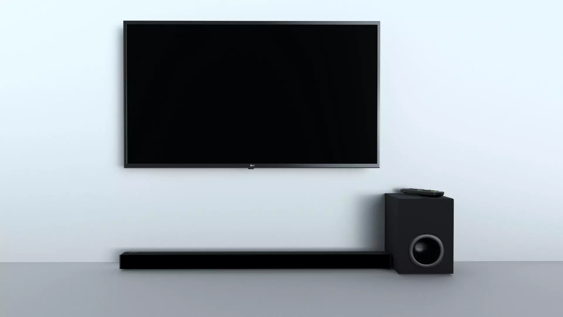 TV with a remote a sound bar and subwoofer  3D model_0