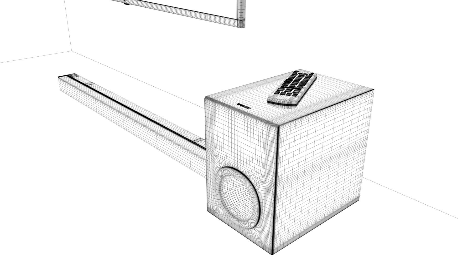 TV with a remote a sound bar and subwoofer  3D model_10