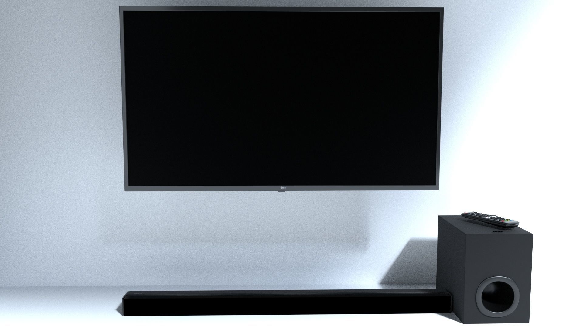 TV with a remote a sound bar and subwoofer  3D model_7