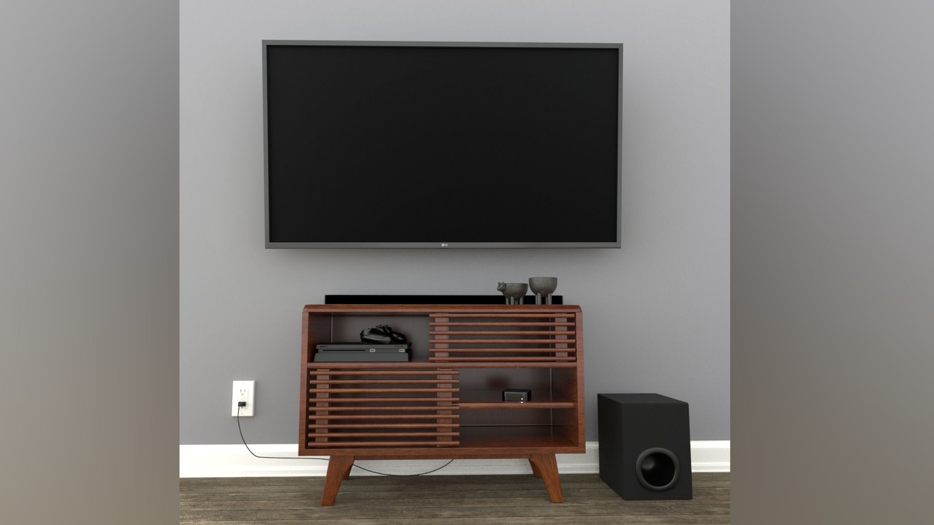 TV with a remote a sound bar and subwoofer  3D model_1