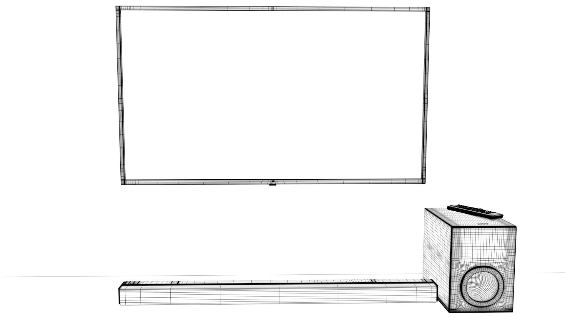 TV with a remote a sound bar and subwoofer  3D model_9