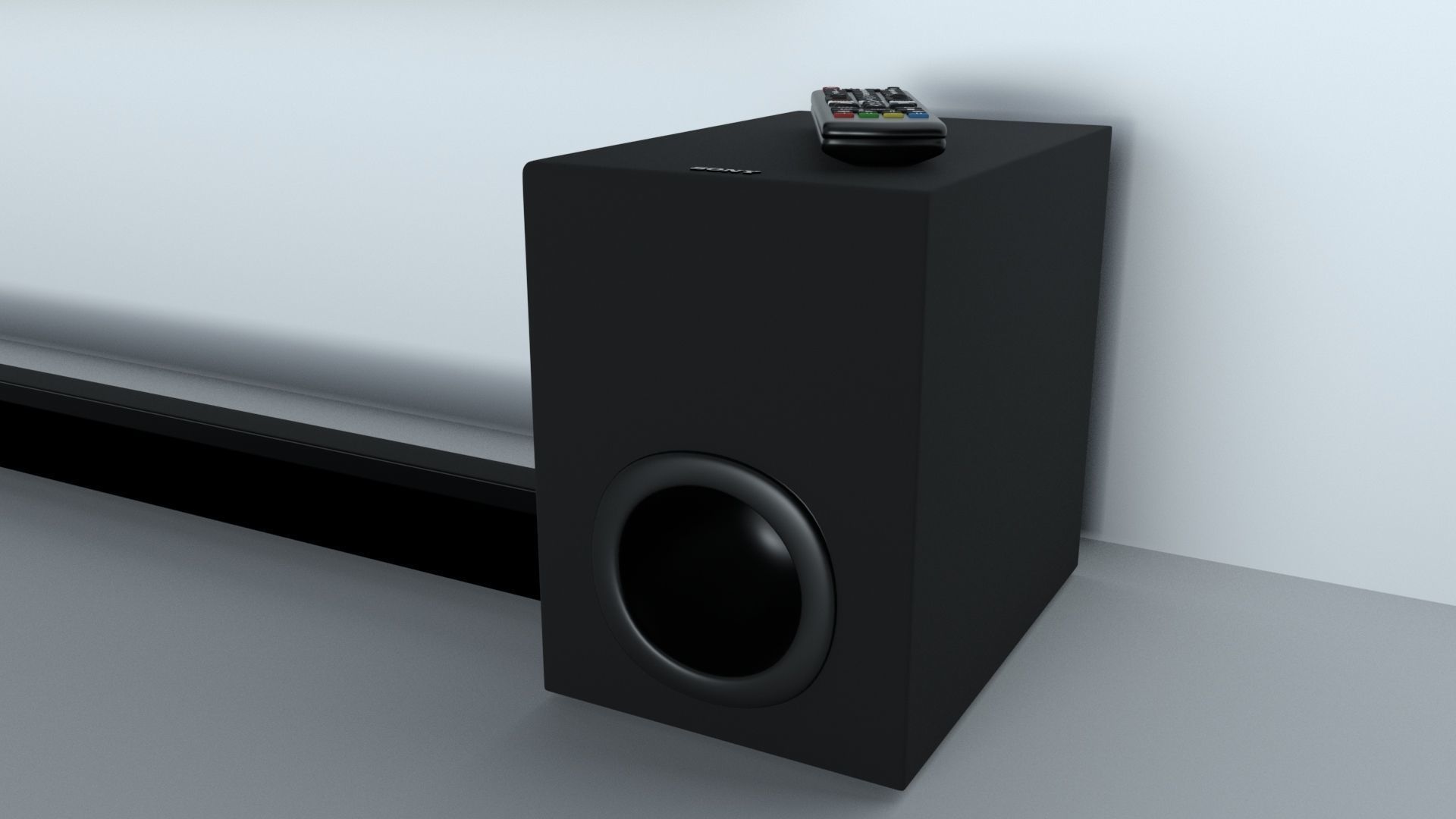 TV with a remote a sound bar and subwoofer  3D model_4