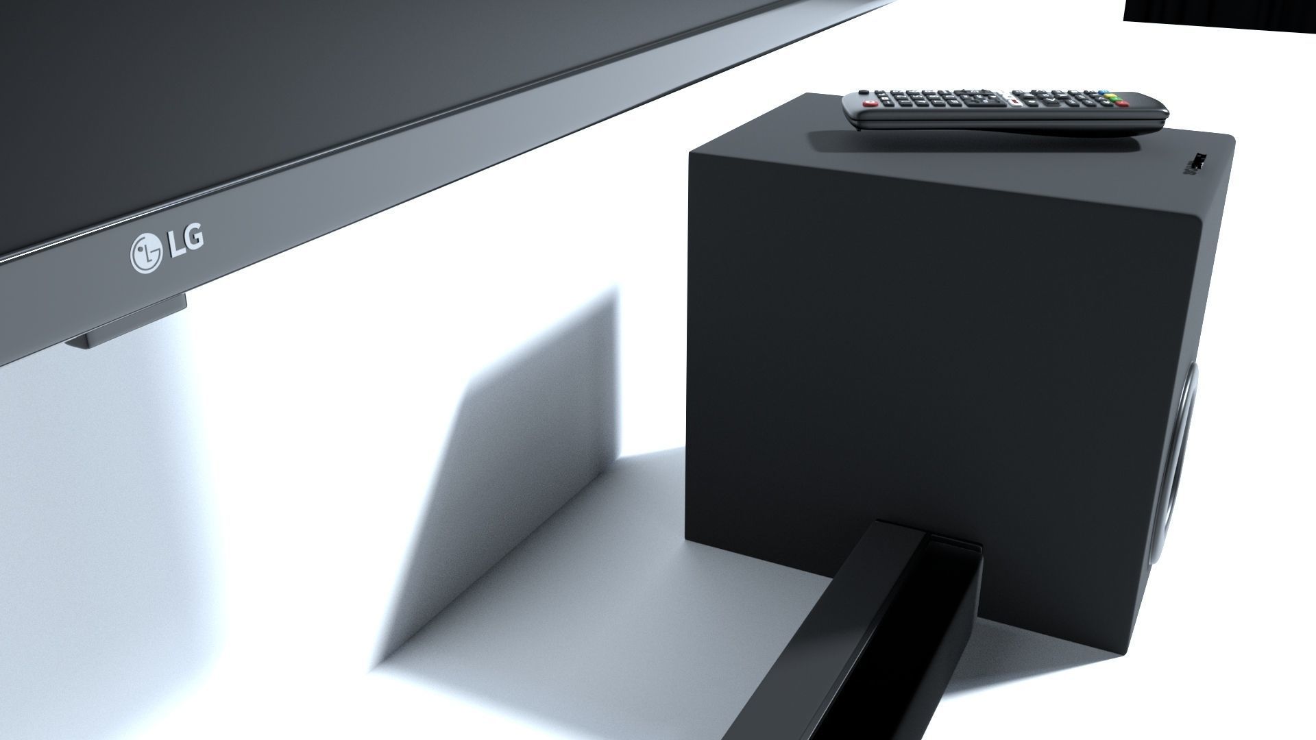 TV with a remote a sound bar and subwoofer  3D model_6