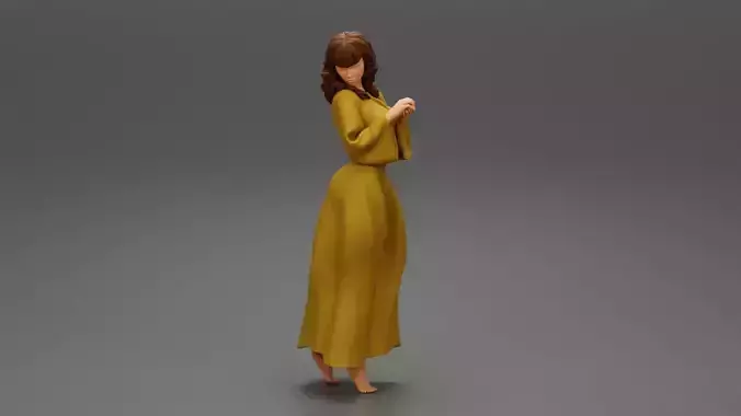  woman in long dress back turned and looking over his shoulder