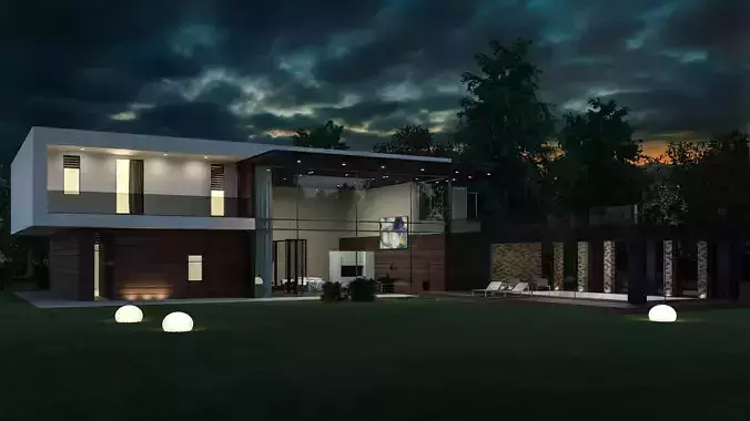 Glass House Exterior Scene