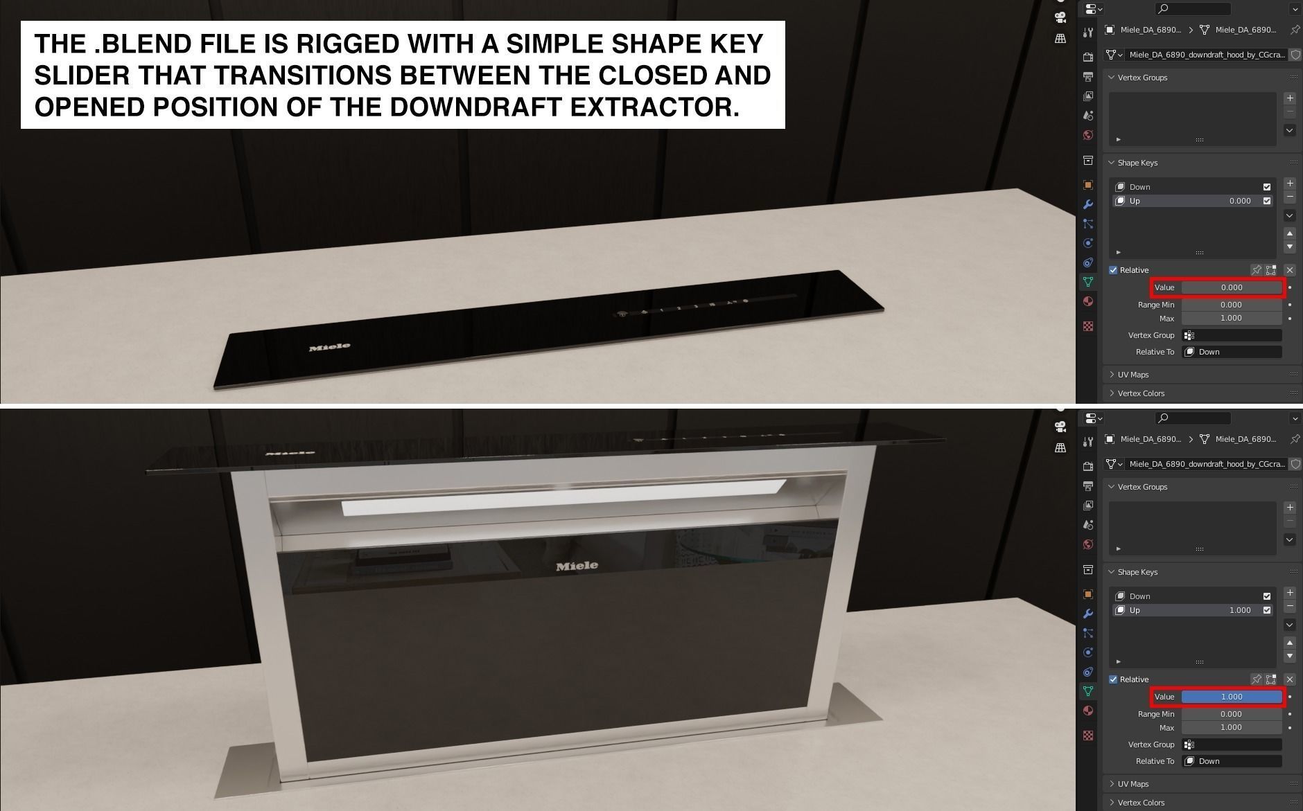 3D model Miele DA 6890 downdraft hood Photorealistic VR / AR / low