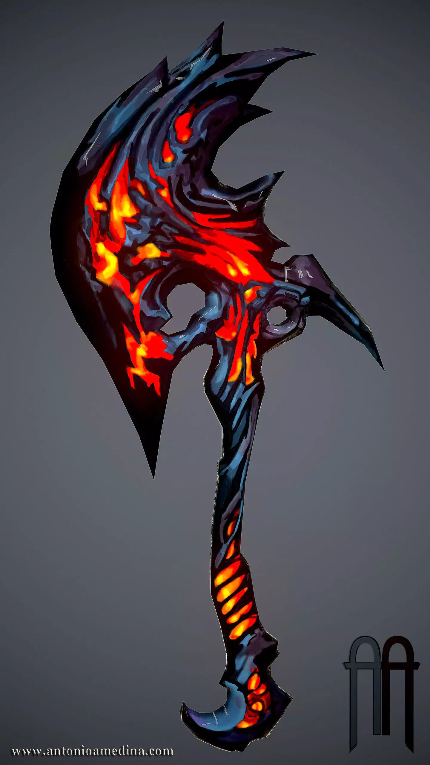 Hand Painted Game Axe Low-poly 3D model_0