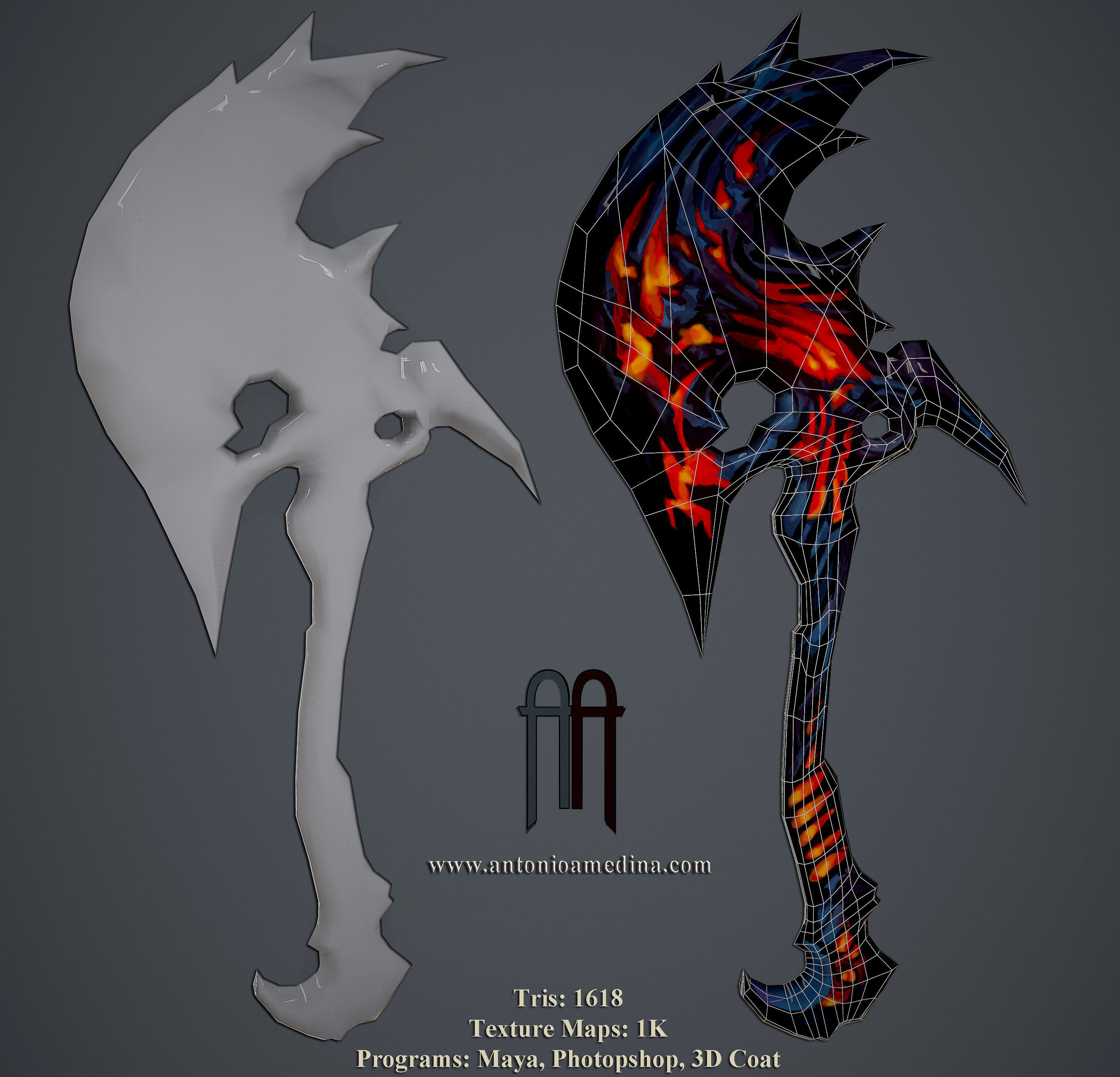 Hand Painted Game Axe Low-poly 3D model_2