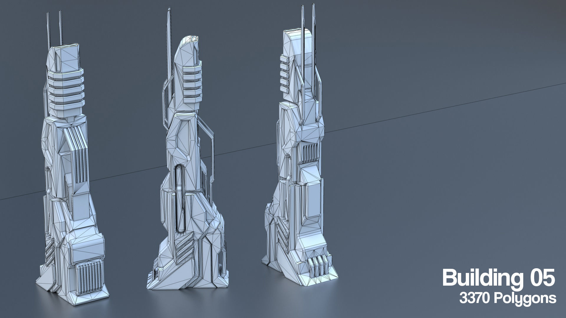 Sci Fi Building Pack - 6 Futuristic Skyscraper Architecture  Set Low-poly 3D model_13