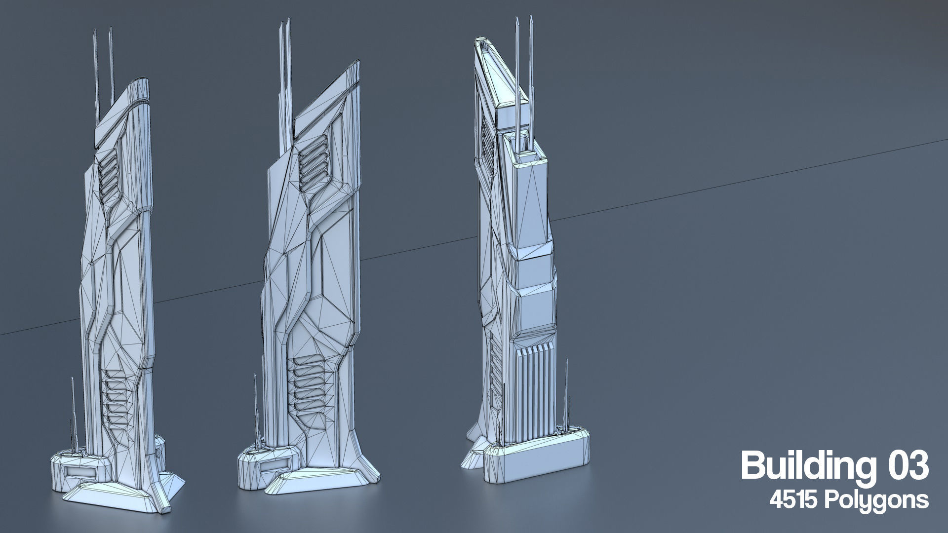 Sci Fi Building Pack - 6 Futuristic Skyscraper Architecture  Set Low-poly 3D model_9