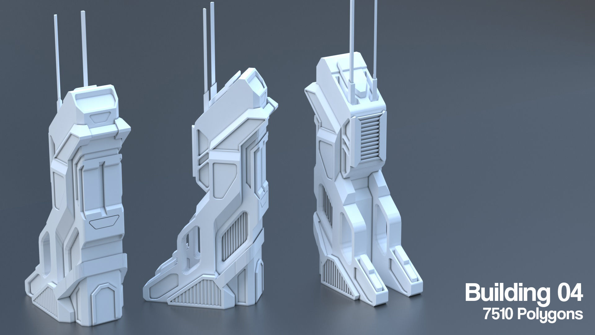 Sci Fi Building Pack - 6 Futuristic Skyscraper Architecture  Set Low-poly 3D model_10