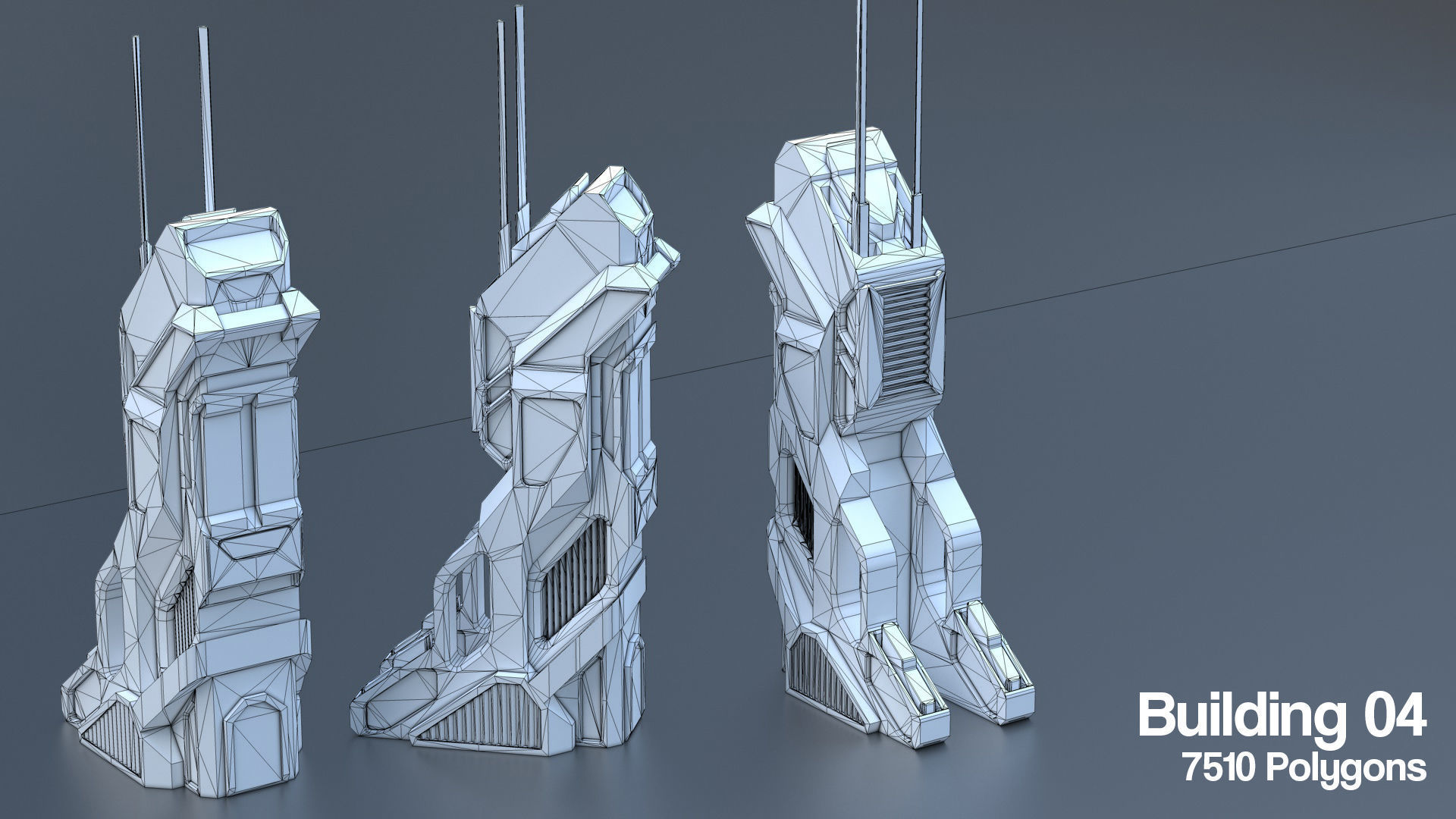 Sci Fi Building Pack - 6 Futuristic Skyscraper Architecture  Set Low-poly 3D model_11