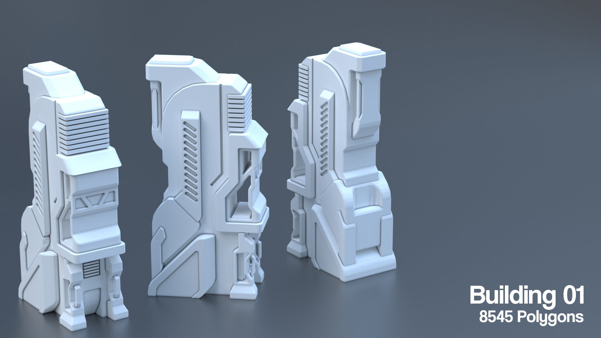 Sci Fi Building Pack - 6 Futuristic Skyscraper Architecture  Set Low-poly 3D model_4