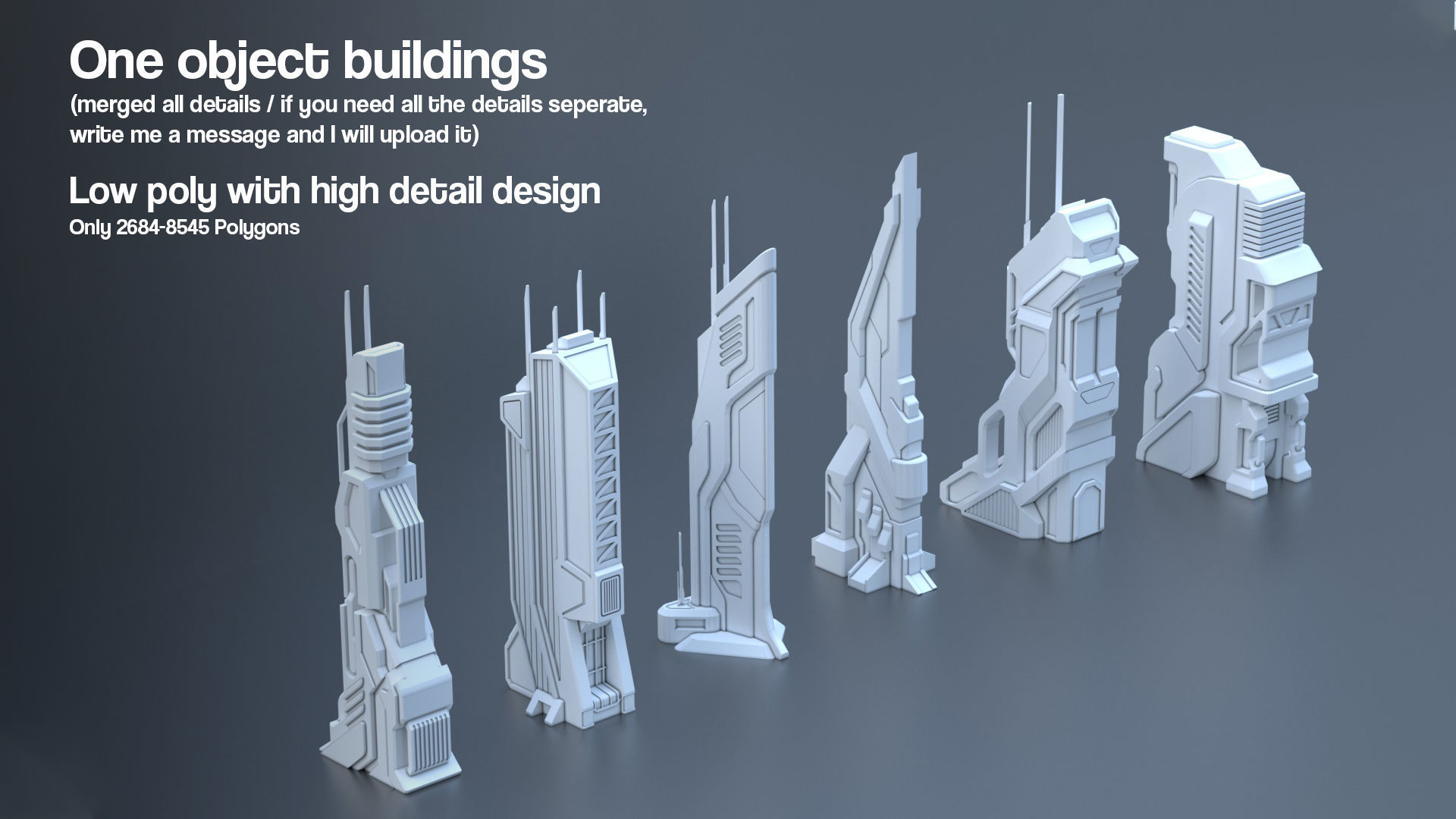 Sci Fi Building Pack - 6 Futuristic Skyscraper Architecture  Set Low-poly 3D model_2