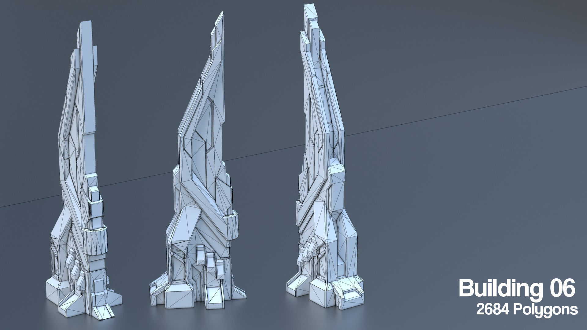Sci Fi Building Pack - 6 Futuristic Skyscraper Architecture  Set Low-poly 3D model_15