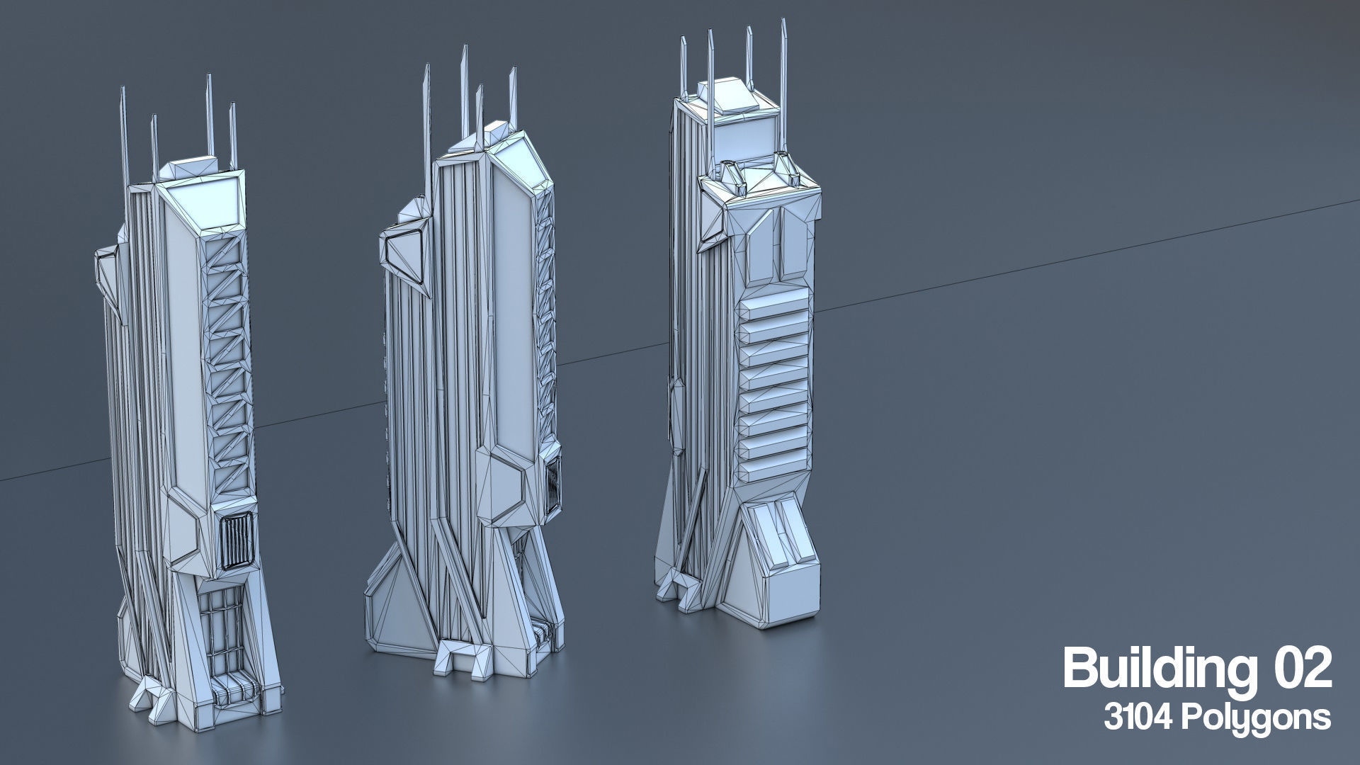 Sci Fi Building Pack - 6 Futuristic Skyscraper Architecture  Set Low-poly 3D model_7