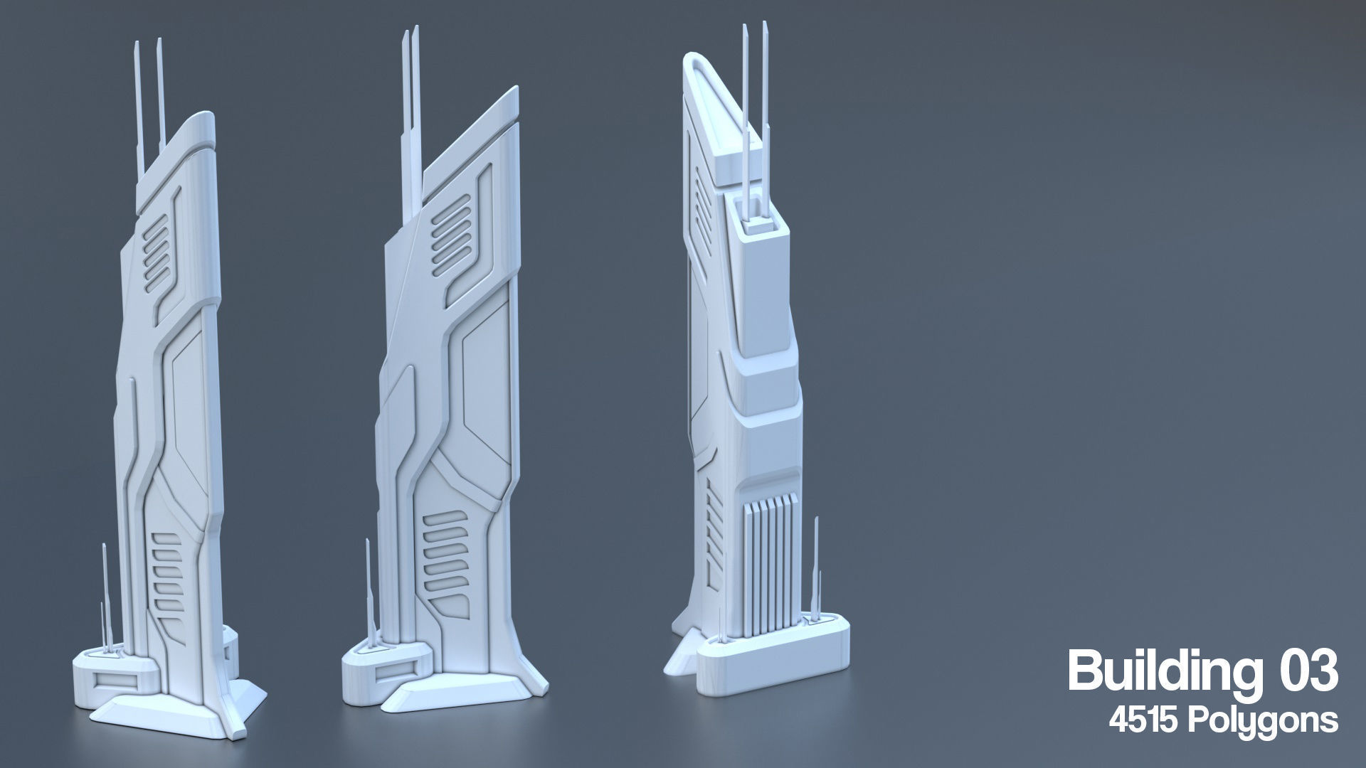 Sci Fi Building Pack - 6 Futuristic Skyscraper Architecture  Set Low-poly 3D model_8