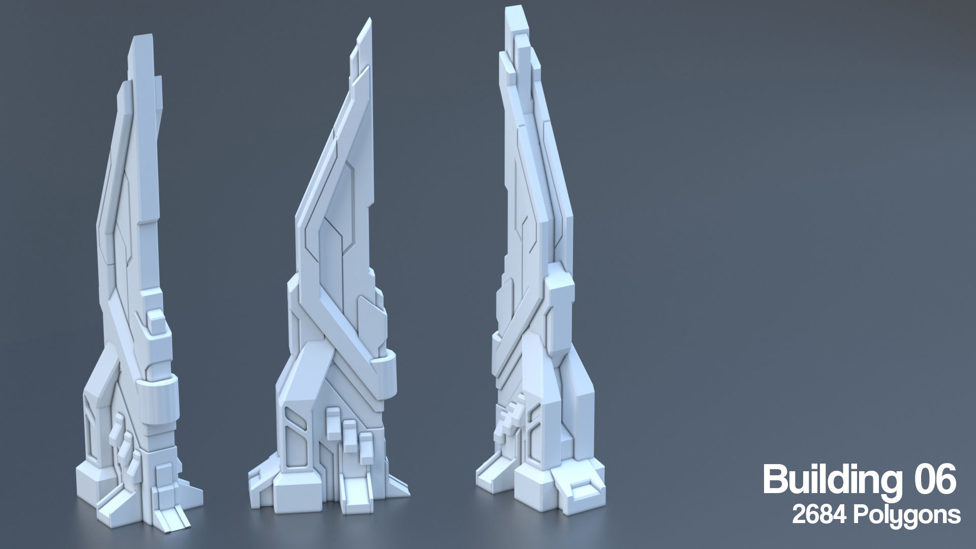 Sci Fi Building Pack - 6 Futuristic Skyscraper Architecture  Set Low-poly 3D model_14
