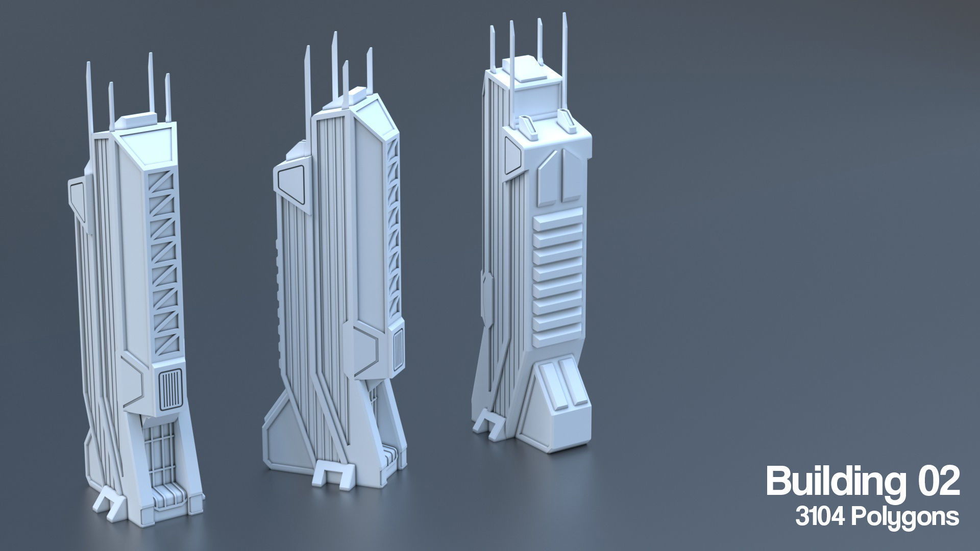 Sci Fi Building Pack - 6 Futuristic Skyscraper Architecture  Set Low-poly 3D model_6