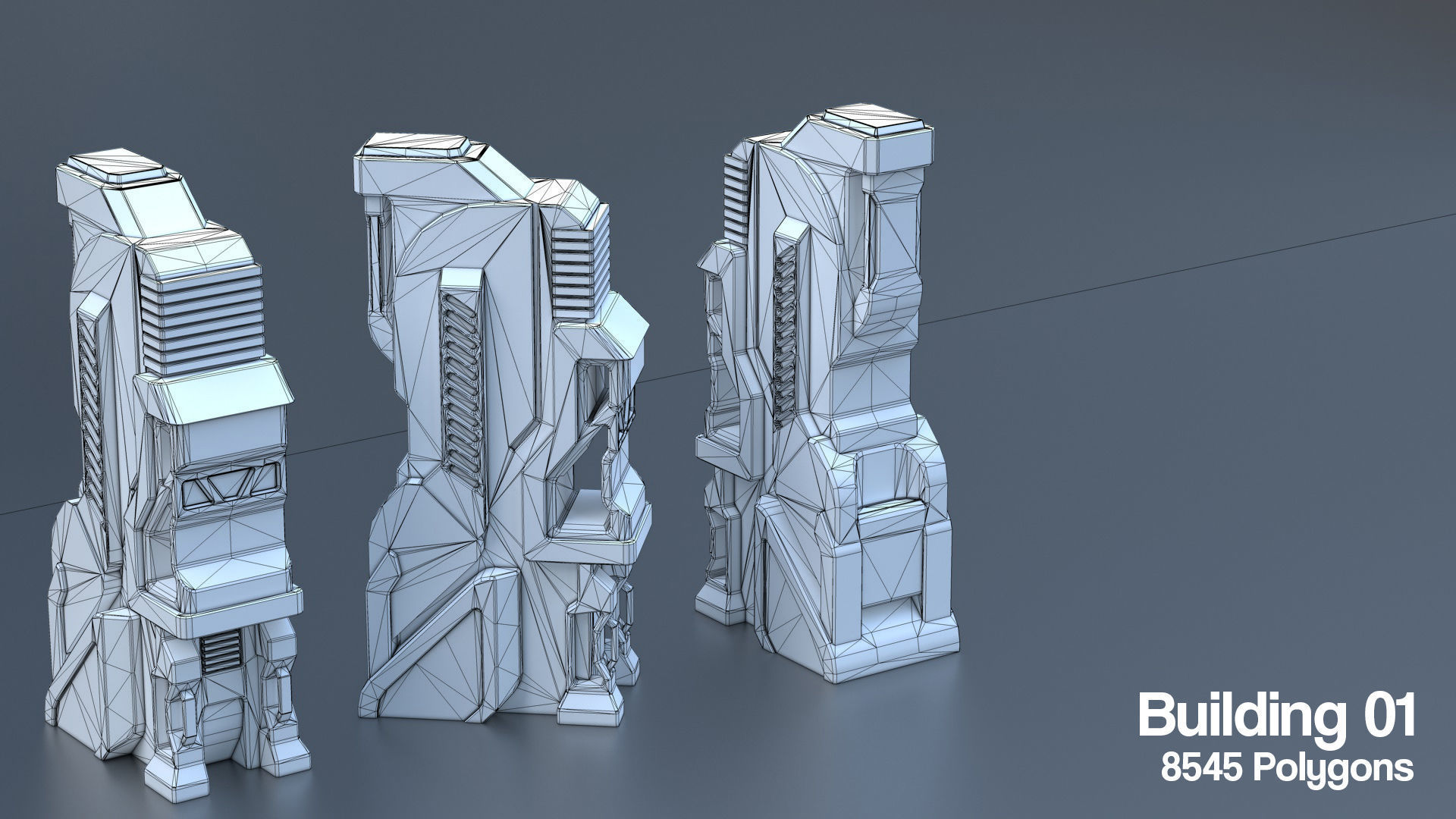 Sci Fi Building Pack - 6 Futuristic Skyscraper Architecture  Set Low-poly 3D model_5