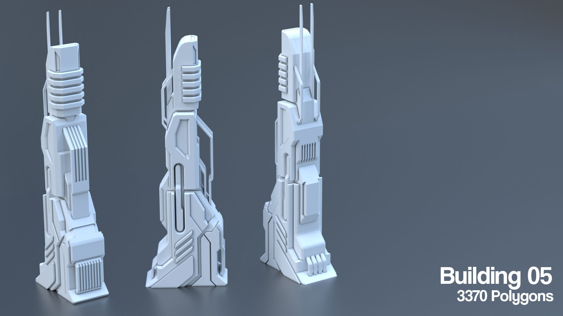 Sci Fi Building Pack - 6 Futuristic Skyscraper Architecture  Set Low-poly 3D model_12