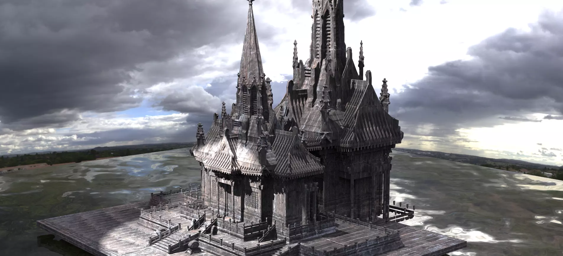 Japanese Temple Warrior retreat 3D model_0