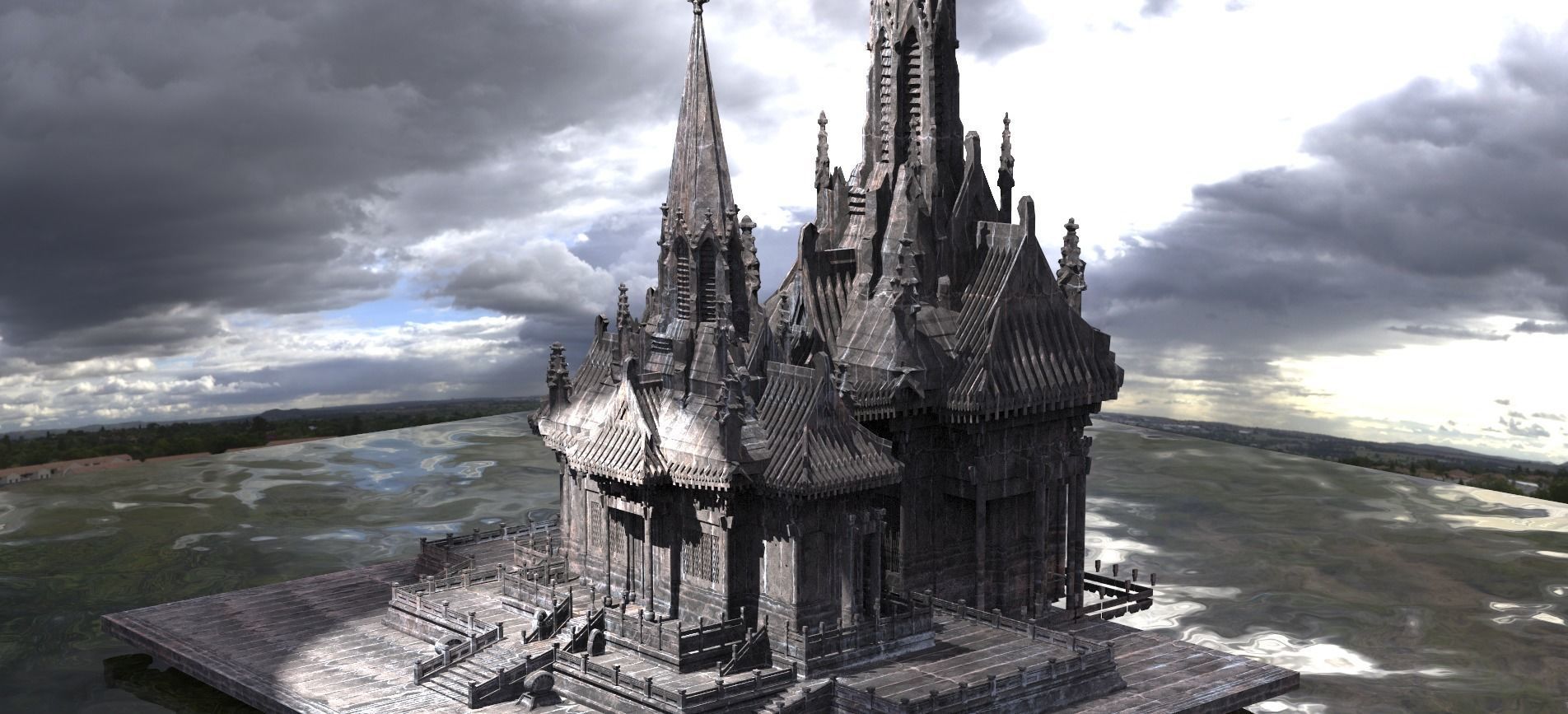 Japanese Temple Warrior retreat 3D model_1