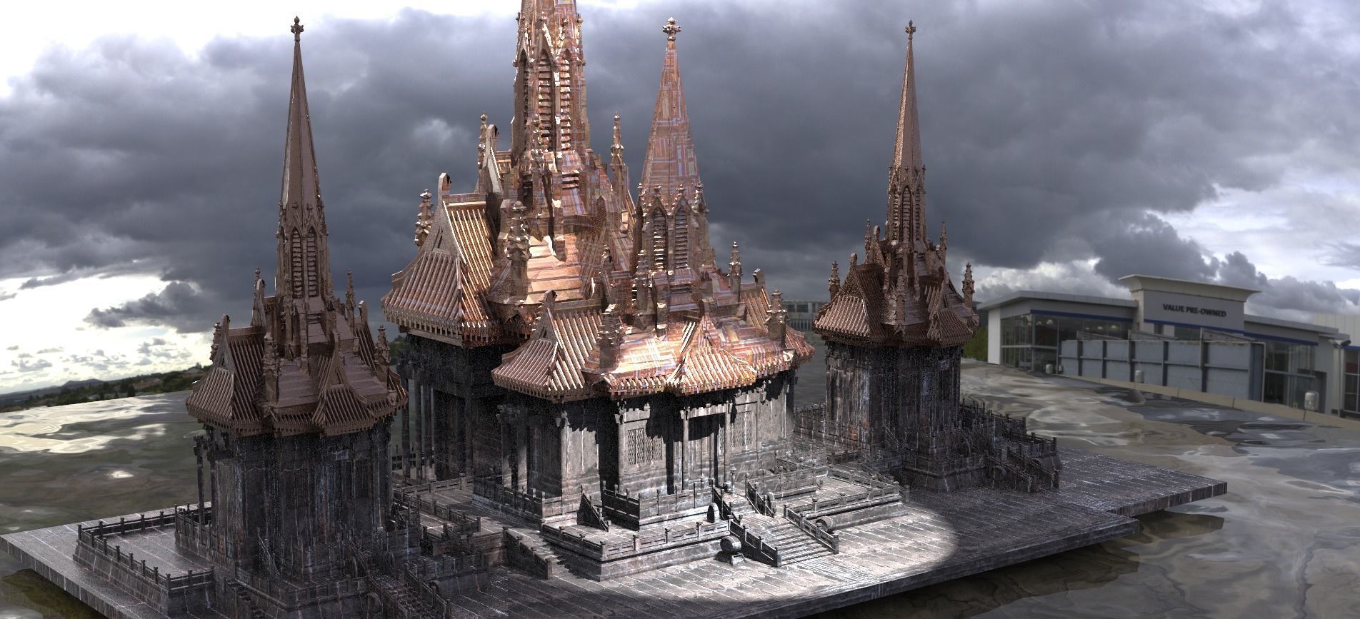 Japanese Temple Warrior Dome Kitbash  3D model_1