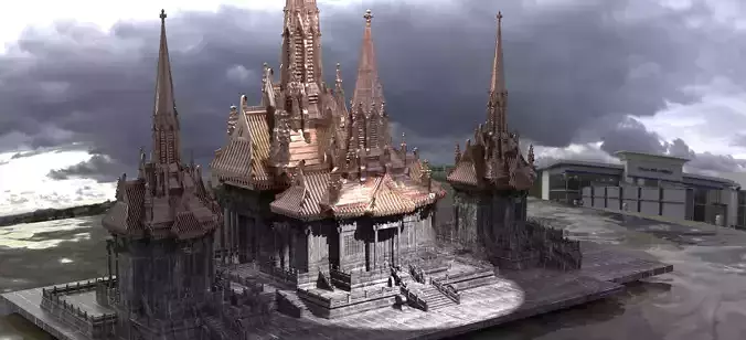 Japanese Temple Warrior Dome Kitbash  3D model