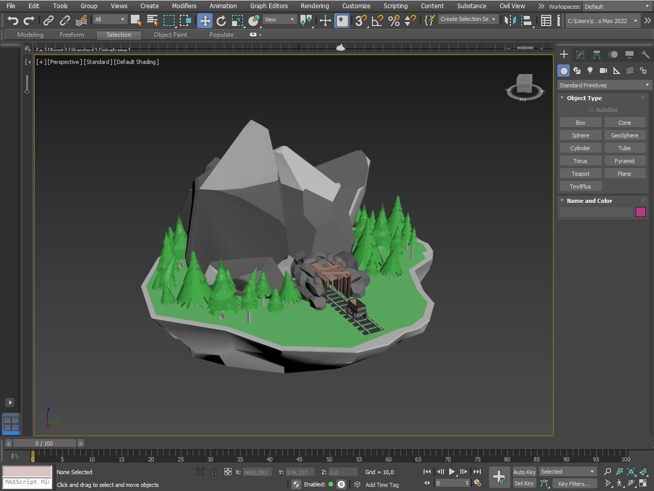 island 6 with house and trees Low-poly 3D model_7
