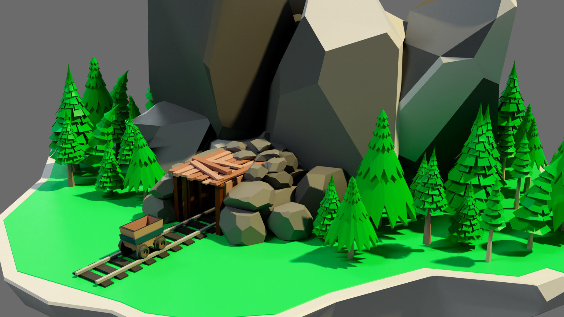 island 6 with house and trees Low-poly 3D model_1