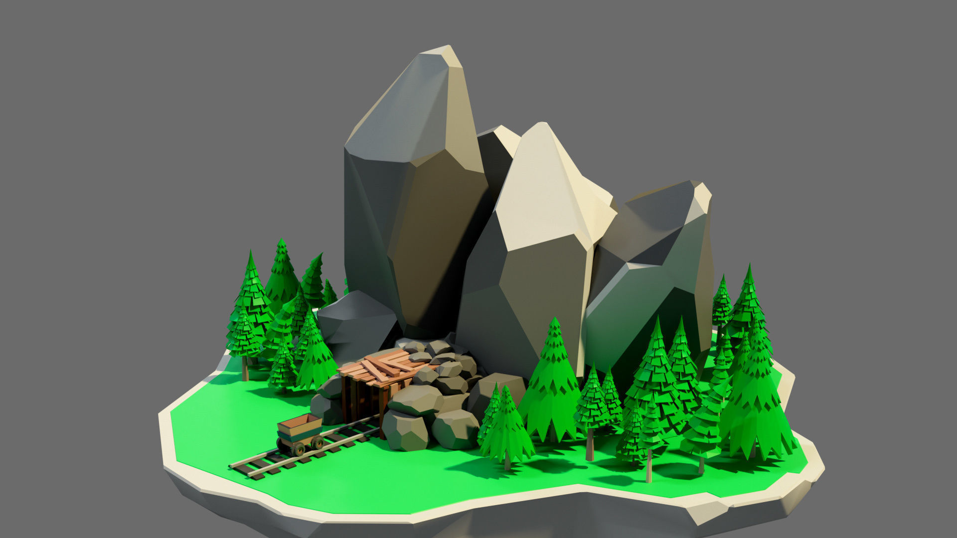island 6 with house and trees Low-poly 3D model_5