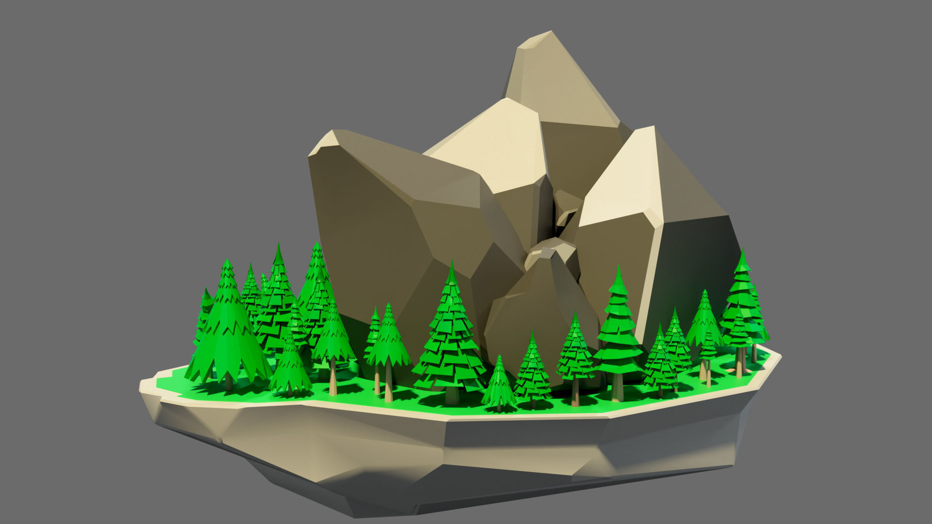 island 6 with house and trees Low-poly 3D model_3