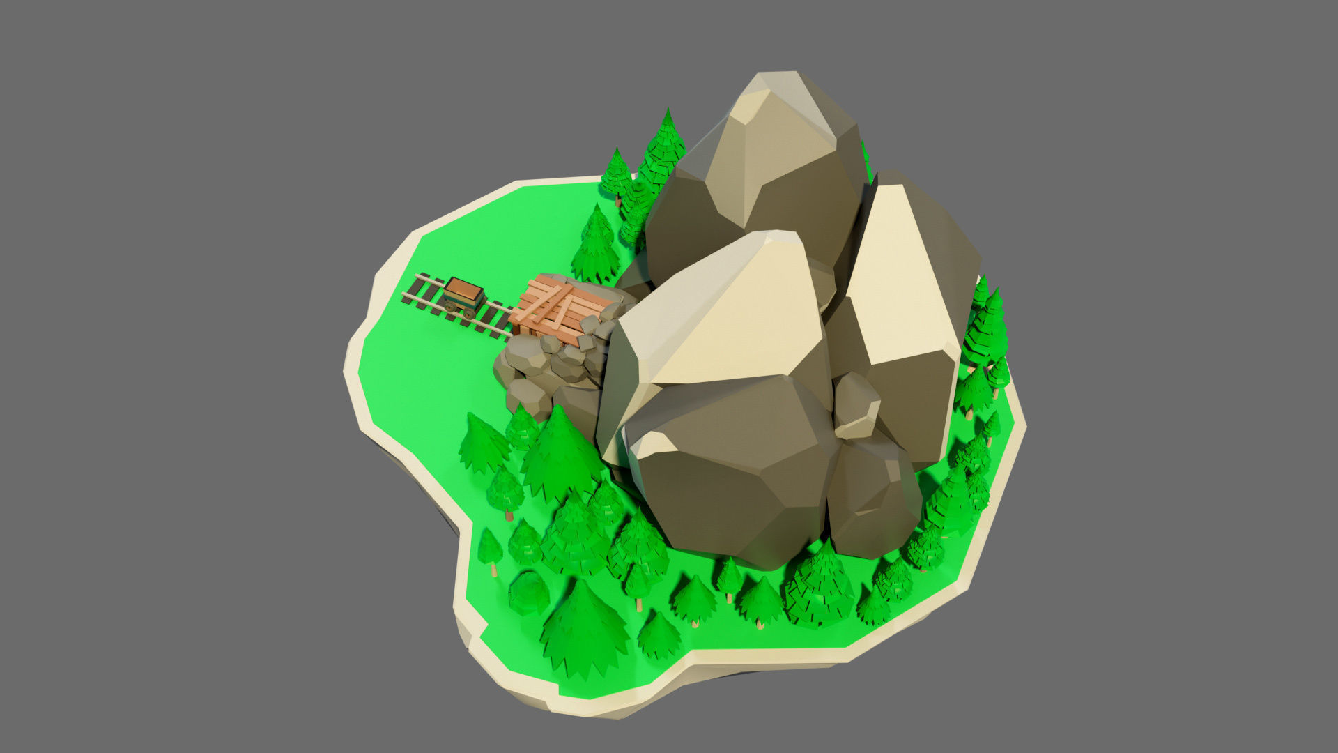 island 6 with house and trees Low-poly 3D model_2