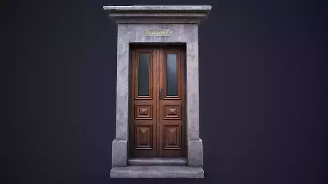 Old front small door Low-poly 3D model
