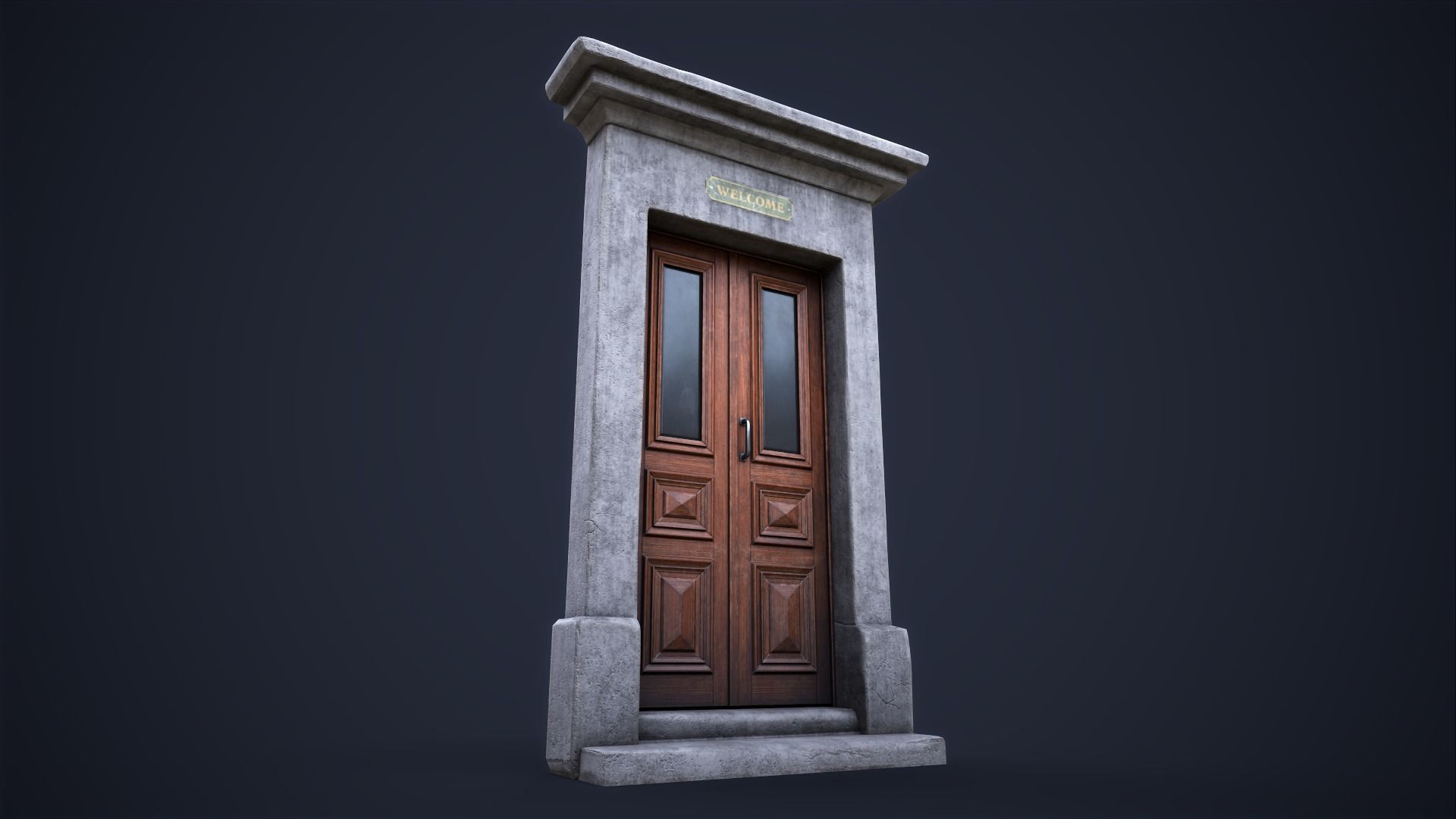 Old front small door Low-poly 3D model_1
