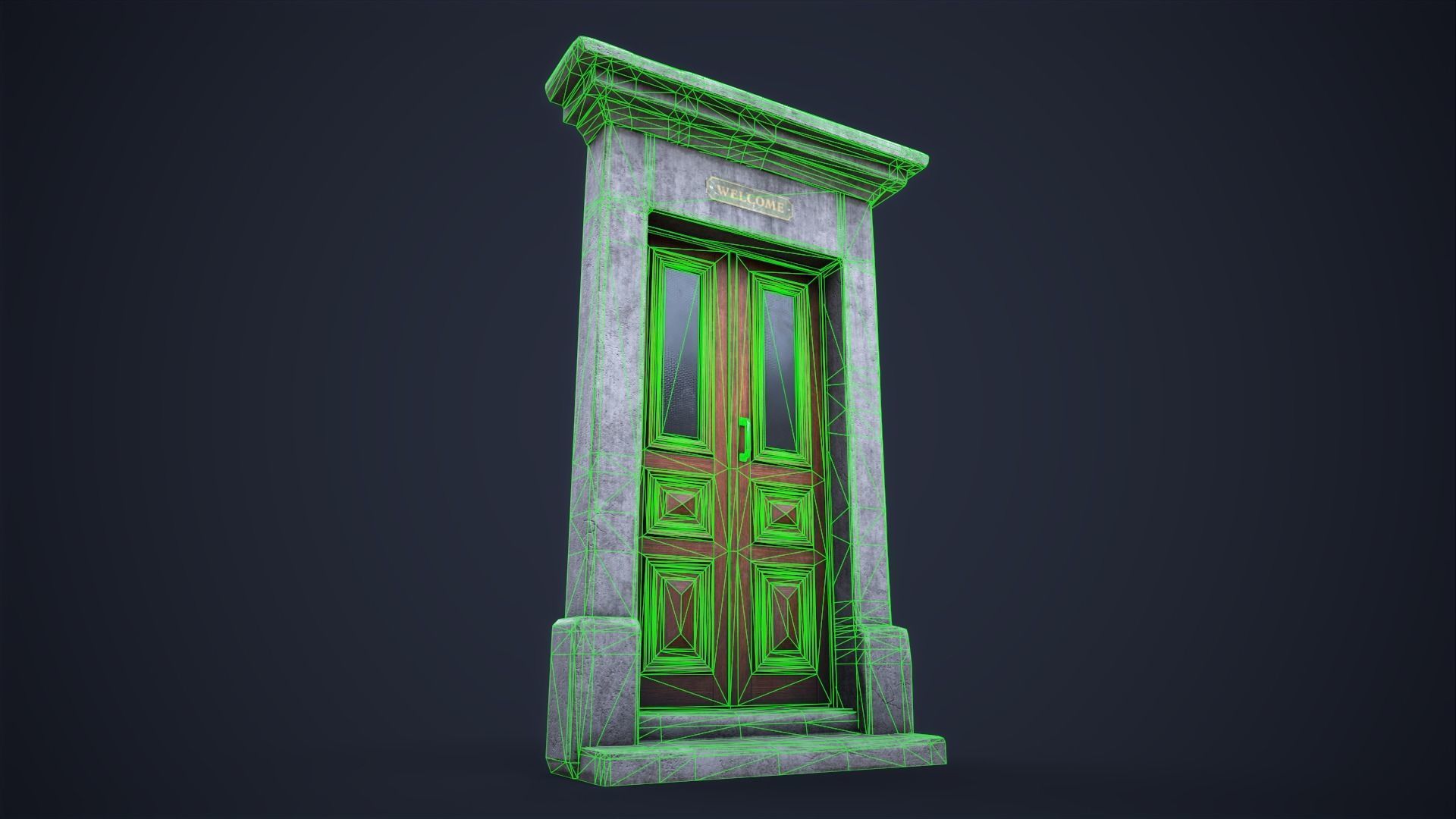 Old front small door Low-poly 3D model_12