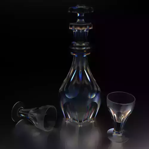 Decanter 3d glass and two glasses
