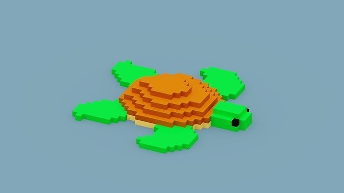 Voxel Sea Turtle Low-poly 3D model