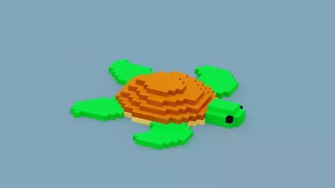 Voxel Sea Turtle Low-poly 3D model
