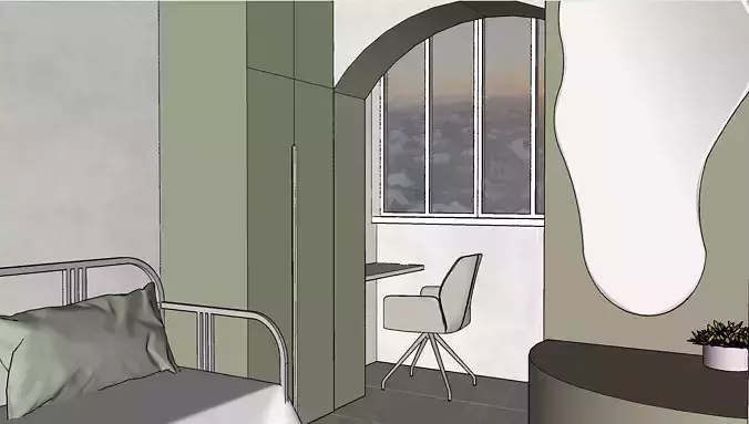 Room model with bed and table