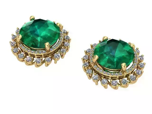 Round Emerald and Cushion Earrings