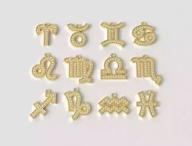 12 Zodiac Pendants 3D print model