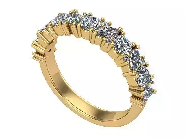 Round and Marquise Diamond Golden Wedding Band