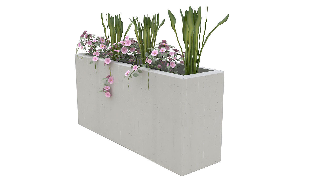 Concrete planter with plants 3D model_6