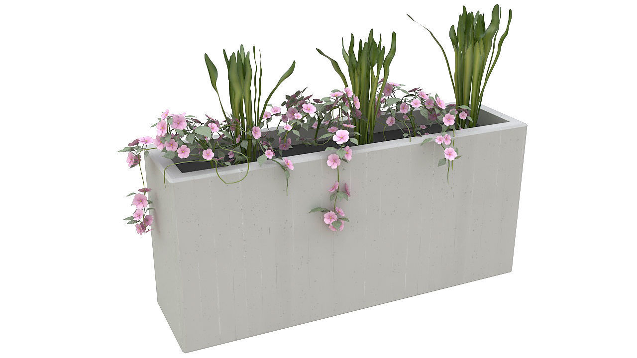 Concrete planter with plants 3D model_4