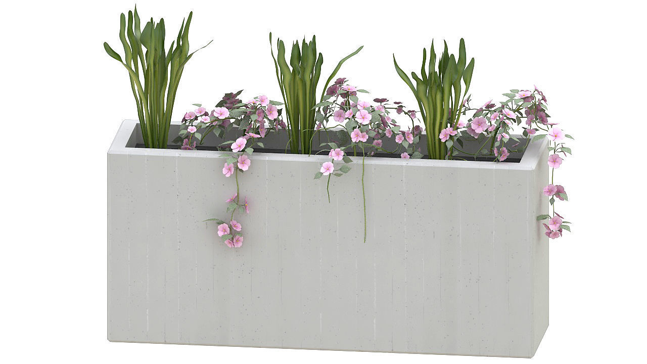 Concrete planter with plants 3D model_1